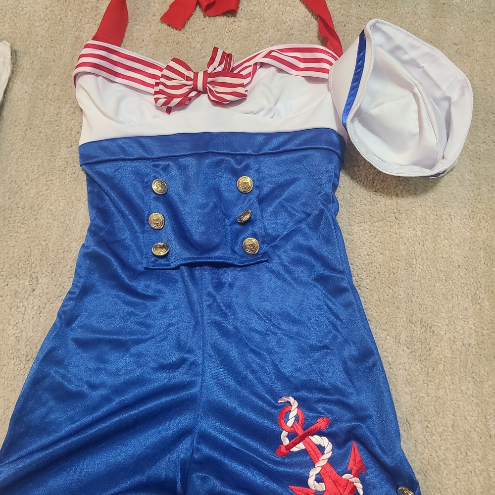 Leg Avenue Blue and White Sailor Romper - Picture 3 of 9
